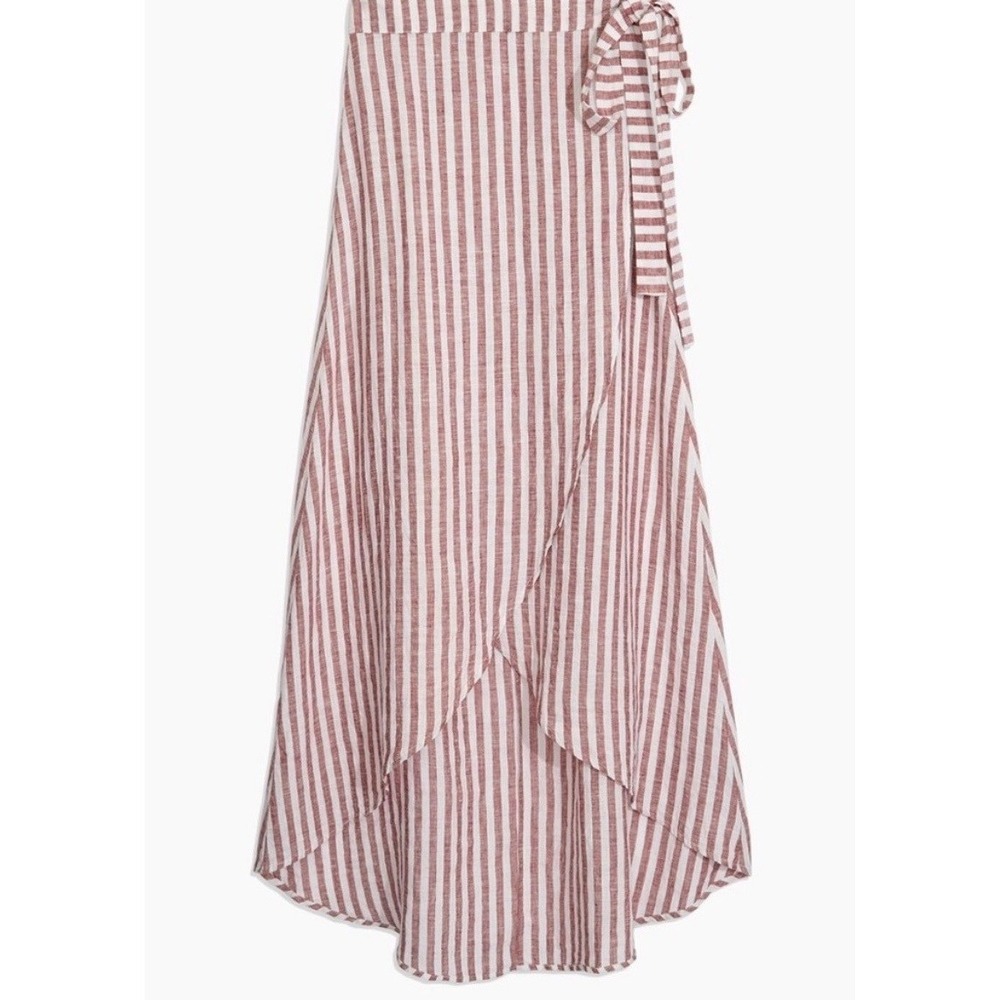 Onia Amanda Wrap Skirt Red White Striped 100% Linen High Low Midi Size Medium